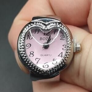 Silver Pink Heart Ring Watch Vintage 90's Y2K Valentines Day Anniversary Gift